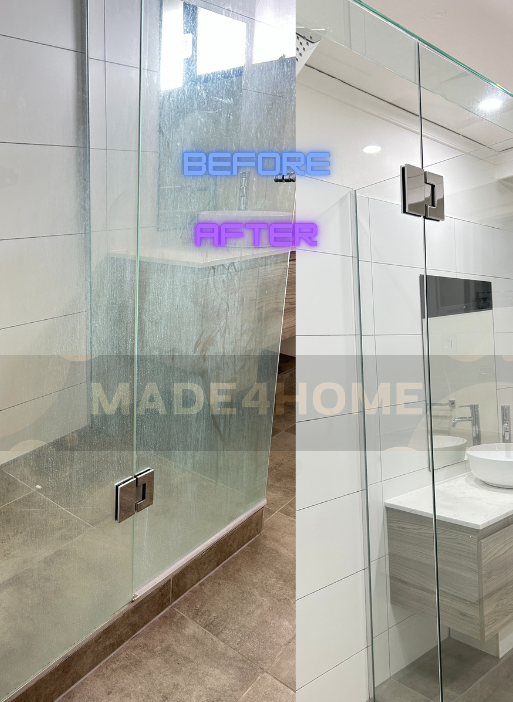 Bathroom shower Glass before & after clean